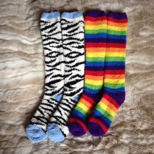 💜 {3 for $12} NWOT Zebra & Rainbow Fuzzy Socks